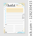 Summer Checklist with sea pattern. Template for print, planner, diary, shopping, organizer, to do list, notes. 128230415