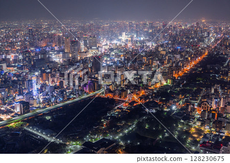 Osaka Prefecture: Night view of Osaka city and skyscrapers in the city center Osaka Prefecture: Night view of Osaka city and skyscrapers in the city center 128230675