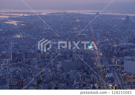 Osaka Prefecture: Night view of Osaka city and downtown 128231081