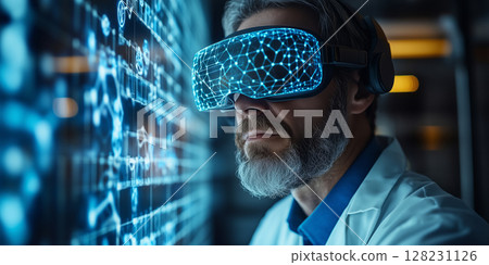 a scientist using an AR headset in a high tech lab 128231126
