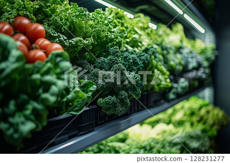a futuristic vertical farm with automated systems 128231277