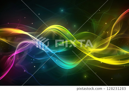 Colorful waves of light on a dark abstract background with glowing particles 128231283