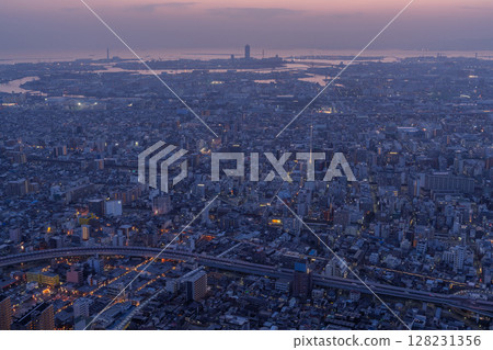 Osaka Prefecture: Night view of Osaka city and downtown Osaka Prefecture: Night view of Osaka city and downtown 128231356