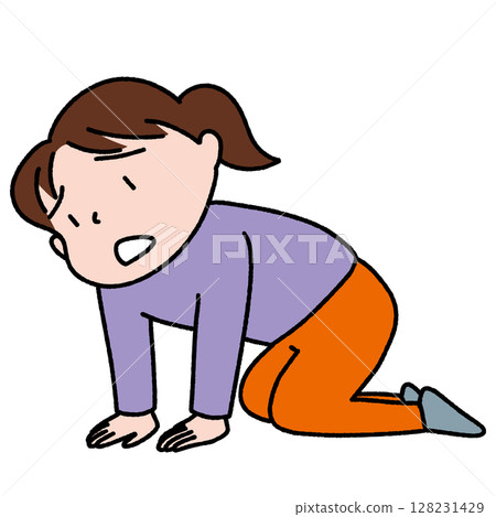 Illustration of a young woman on her hands and knees in despair 128231429