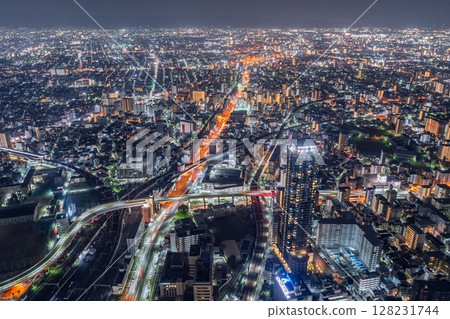 Osaka Prefecture: Night view of Osaka city and downtown 128231744