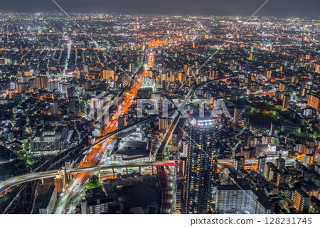 Osaka Prefecture: Night view of Osaka city and downtown 128231745