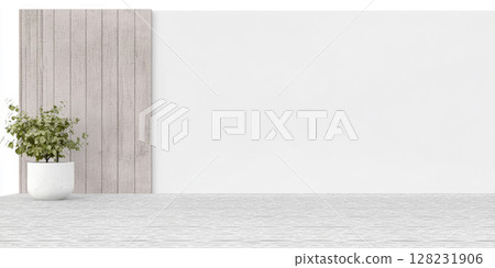 Minimalist interior with natural decor elements and neutral tones in a spacious setting 128231906