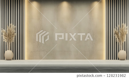 Modern interior design with neutral tones and stylish lighting in a spacious environment 128231982