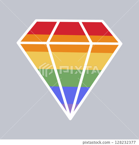 Rainbow Diamond. LGBT stickers. Pride month. Hand drawing. Vector illustration 128232377