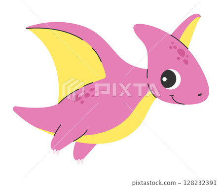 Cute dinosaur on white background. Cartoon pterodactyl. Vector illustration Cute dinosaur on white background. Cartoon pterodactyl. Vector illustration 128232391