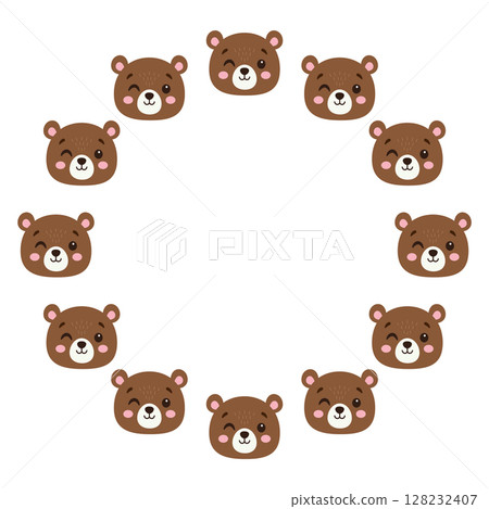 Round frame of brown bears. Hand drawn. Vector illustration Round frame of brown bears. Hand drawn. Vector illustration 128232407
