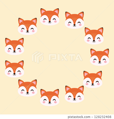 Round frame of cute foxes. Hand drawn. Vector illustration 128232408