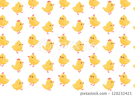 Cartoon pattern with chickens. Cute yellow chickens in different poses. Vector illustration Cartoon pattern with chickens. Cute yellow chickens in different poses. Vector illustration 128232421
