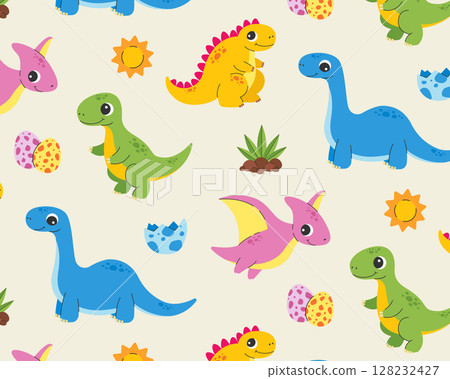 A pattern of cute cartoon dinosaurs. Vector illustration 128232427