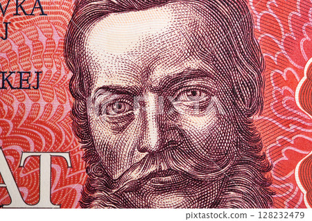 Ludovit Stur a closeup portrait from old Czechoslovak money Ludovit Stur a closeup portrait from old Czechoslovak money 128232479