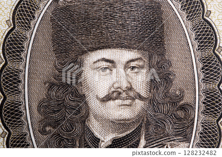 Francis II Rakoczi a closeup portrait from old Hugarian money Francis II Rakoczi a closeup portrait from old Hugarian money 128232482
