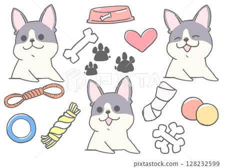 微笑的法國鬥牛犬圖示集（雜色） 128232599