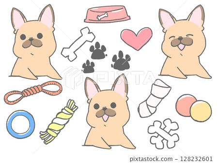 微笑的法國鬥牛犬圖示集（棕色） 128232601