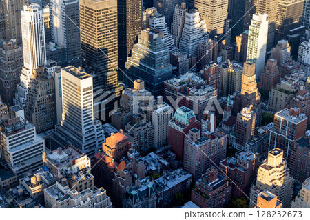 Aerial view of Manhattan with dense skyscrapers Aerial view of Manhattan with dense skyscrapers 128232673