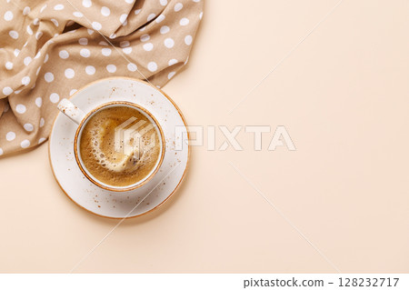 A steaming cup of freshly brewed coffee 128232717
