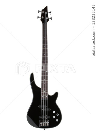 Black electric bass guitar isolated on white with clipping path Black electric bass guitar isolated on white with clipping path 128233143