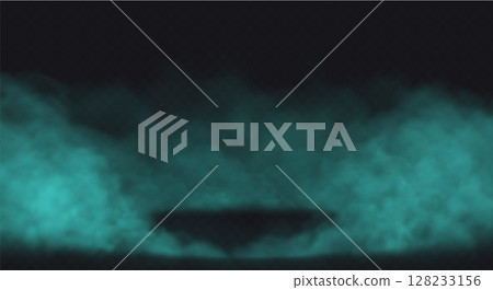 Blue Smoke effect on transparent dark background. Fog cloud above the floor surface with an empty spot Blue Smoke effect on transparent dark background. Fog cloud above the floor surface with an empty spot 128233156