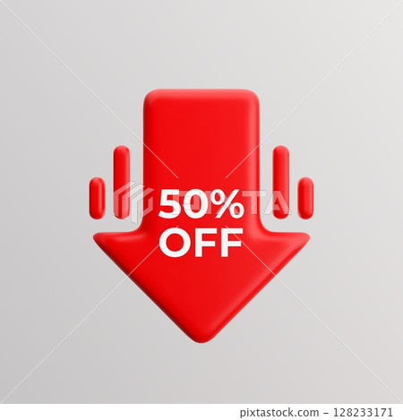 3d red low price arrow icon. 50 percent off discount symbol 3d red low price arrow icon. 50 percent off discount symbol 128233171