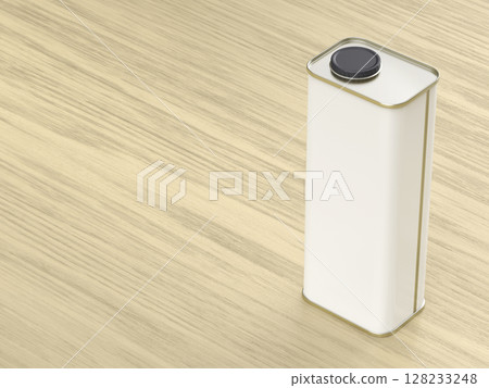White blank square tin can on a wooden table White blank square tin can on a wooden table 128233248