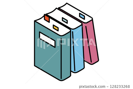 幾本附有便箋的書的簡單線條圖標，等距插圖 128233268