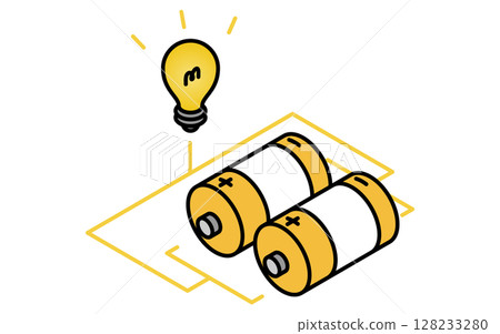並聯電池的簡單線條圖標，等距圖 128233280