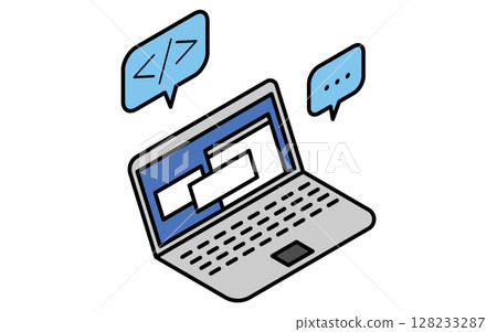 筆記型電腦上編程的簡單線條圖標,等距插圖 筆記型電腦上編程的簡單線條圖標,等距插圖 128233287