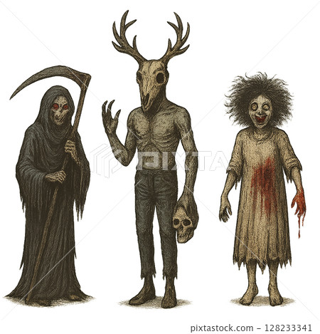 Horror character material vol.2 | Grim Reaper, deer-headed beast, and bloody woman full-body illustrations (with transparent background) Horror character material vol.2 | Grim Reaper, deer-headed beast, and bloody woman full-body illustrations (with transparent background) 128233341