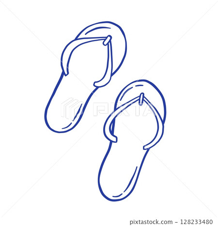 Hand draw Slippers vector illustration. Flip flops doodle icon 128233480
