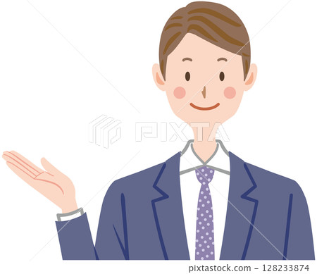 Illustration of a man in a suit explaining something Business man Illustration of a man in a suit explaining something Business man 128233874