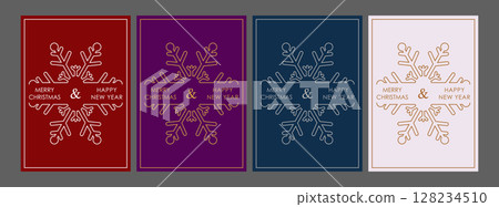 Christmas background. A set of colored Christmas cards with snowflakes. Creative template in a minimalistic style for greetings, invitations, flyers and creative ideas 128234510
