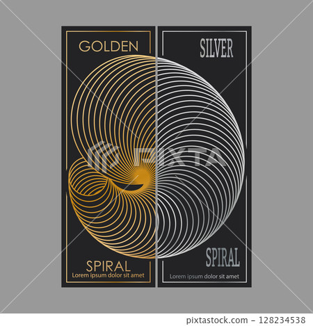 Gold and silver spiral. A design template for the design of a cover, banner, poster. A luxurious composition for interior design, decorations and creative ideas Gold and silver spiral. A design template for the design of a cover, banner, poster. A luxurious composition for interior design, decorations and creative ideas 128234538