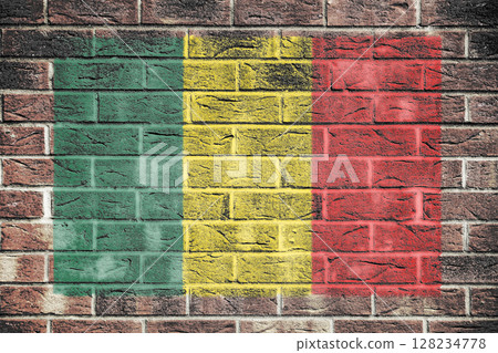 Mali flag on old brick wall background 128234778