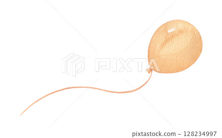 Watercolor flying brown balloon. Hand drawn isolated illustration for kids. Cute drawing Watercolor flying brown balloon. Hand drawn isolated illustration for kids. Cute drawing 128234997