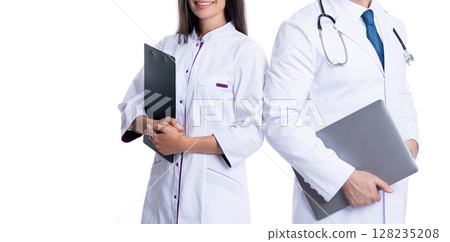 medical record diagnosis. medical prescription after doctor checkup. prescription healthcare. medical service. doctor hold clipboard writing prescription to patient. cropped view 128235208