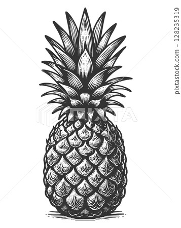 Pineapple engraving sketch raster illustration 128235319