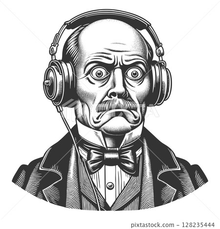 Surprised Victorian Man in Headphones raster Surprised Victorian Man in Headphones raster 128235444