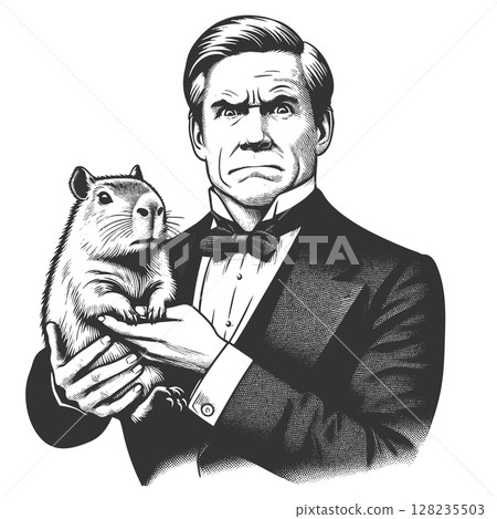 Gentleman Holding Capybara vector illustration Gentleman Holding Capybara vector illustration 128235503