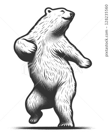 Dancing Polar Bear engraving raster illustration 128235560