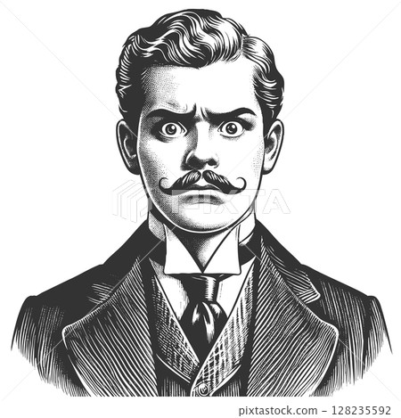 Surprised Victorian Gentleman with Mustache vector 128235592