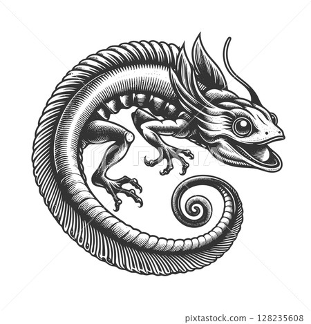 Fantasy Lizard Creature engraving sketch raster Fantasy Lizard Creature engraving sketch raster 128235608