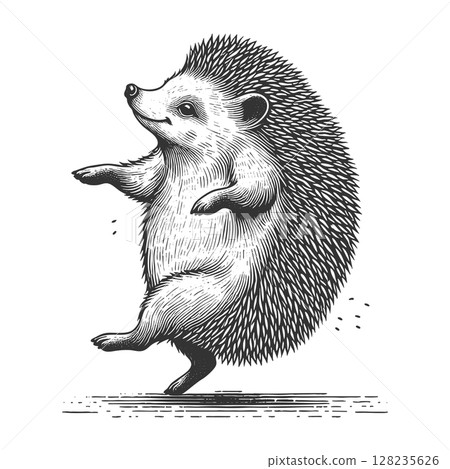 Dancing Hedgehog engraving sketch raster illustration 128235626