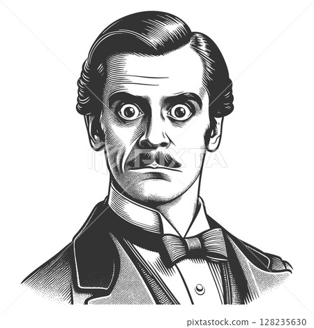 Surprised Gentleman in Vintage Suit with Bow Tie 128235630