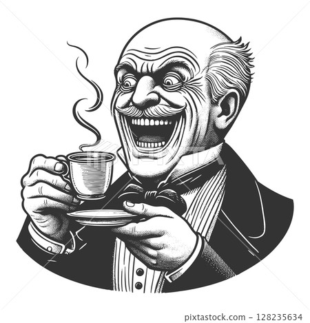 Funny Excited Man Holding Coffee Cup raster 128235634