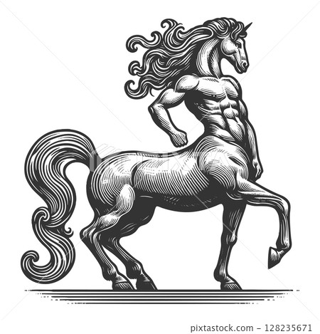 Muscular Unicorn Centaur engraving sketch raster Muscular Unicorn Centaur engraving sketch raster 128235671