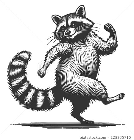 Dancing Raccoon raster illustration 128235710